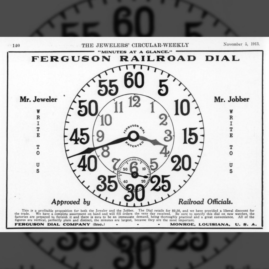 “Ferguson Railroad Dial” Advertisement, The Jewelers’ Circular Weekly, November 5, 1913