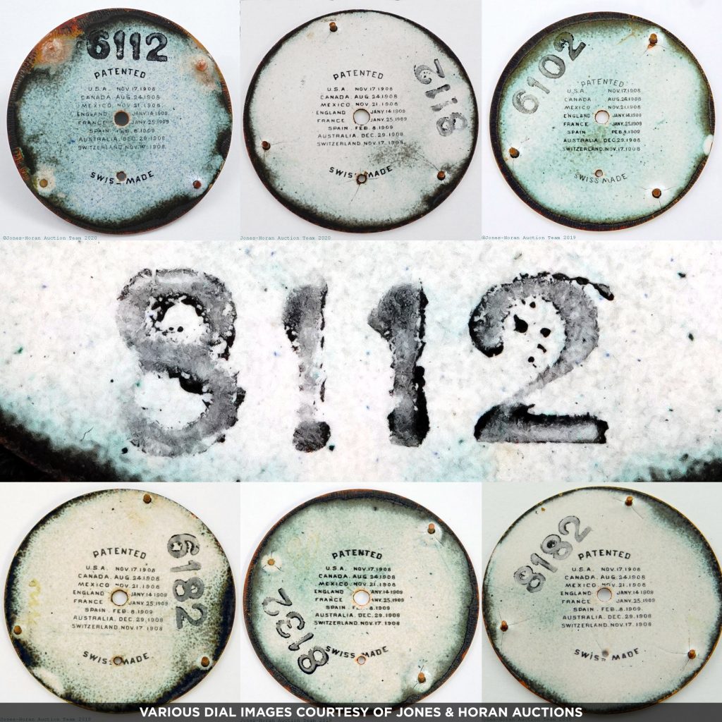 Backs of Ferguson Dials with Swiss Style Codes. [Various Images Courtesy of Jones & Horan Auctions]