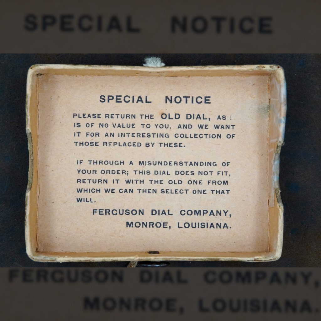 Original Box Lid for 8112 Ferguson Dial, c.1915.