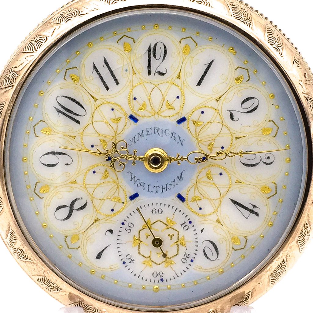 American Waltham Blue/Gold Fancy Dial (Unmarked, Considered to be an O’Hara Dial), c.1894.