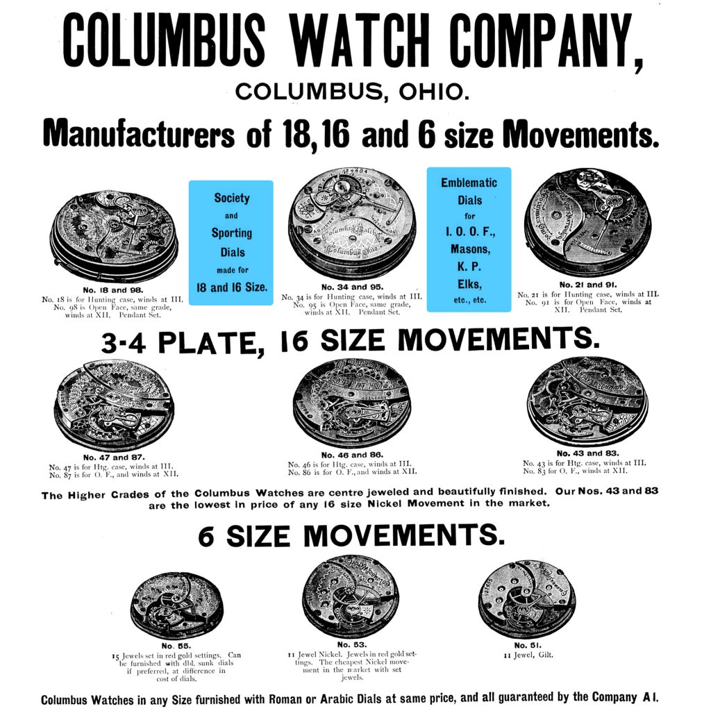Columbus Watch Company Advertisement published in the April 1890 issue of The Keystone