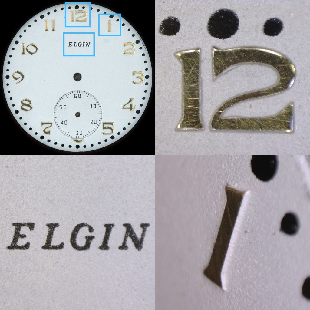 Closeup Detail of a 1935 Metal Dial Manufactured by the Elgin National Watch Company