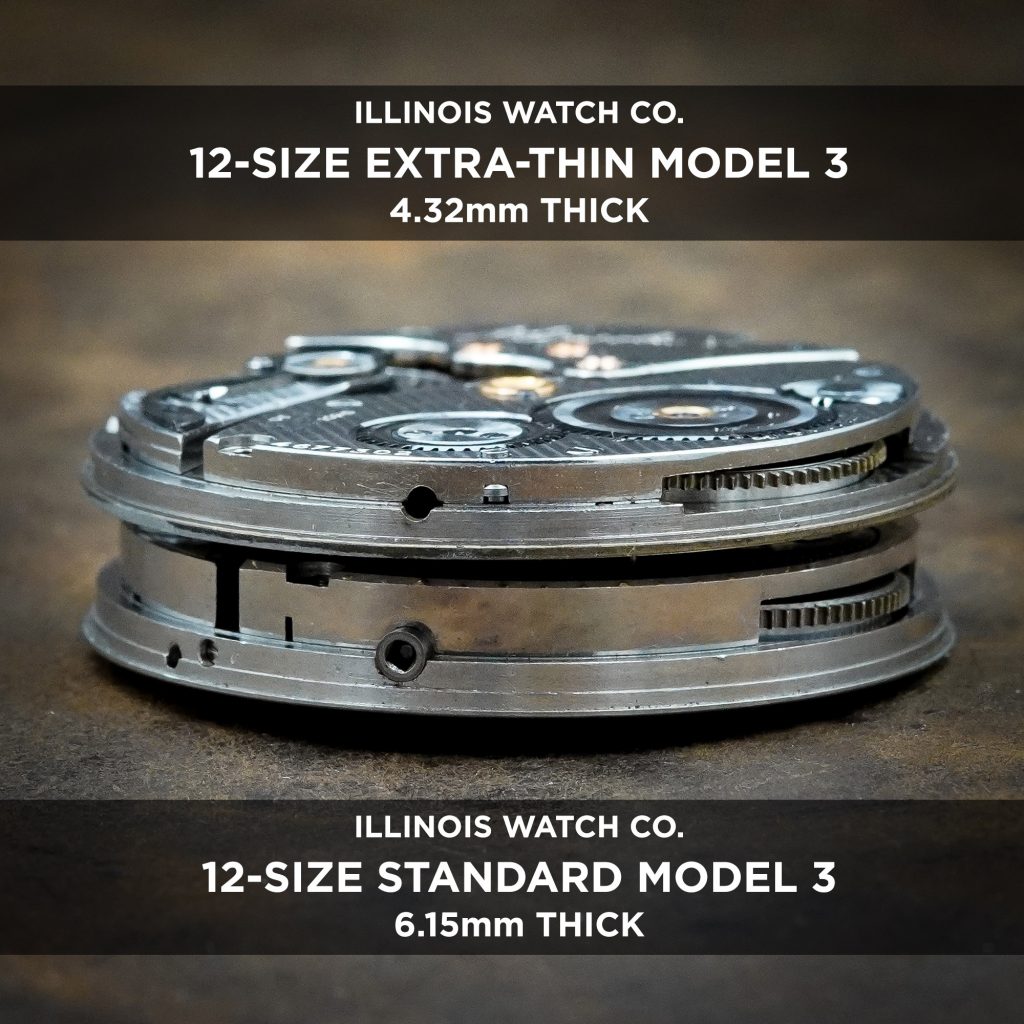 Illinois Watch Company 12-Size Extra-Thin Model 3 Compared to Standard Model 3