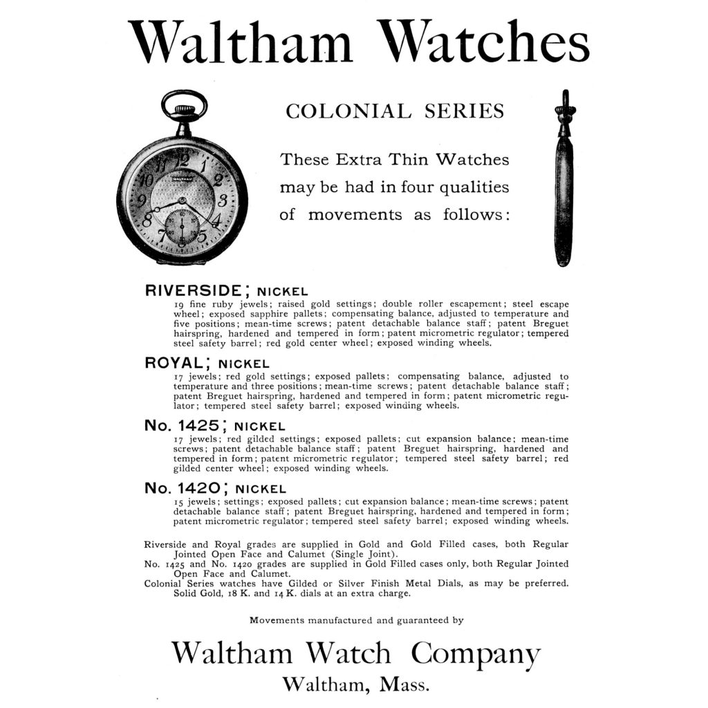 Waltham “Colonial Series” Advertisement, Published in the May 1908 Issue of The Keystone