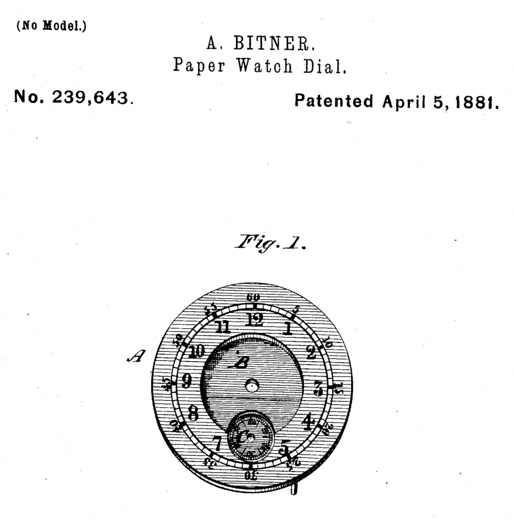 Patent Documentation for Abraham Bitner's Paper Watch Dial