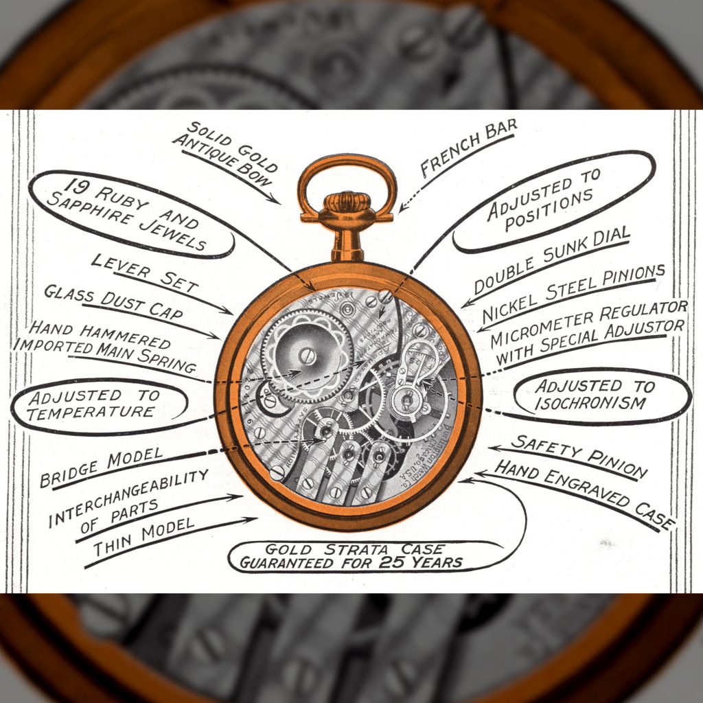 Burlington Special Movement Diagram Detailing Features, Burlington Watch Company Catalog, c.1911.