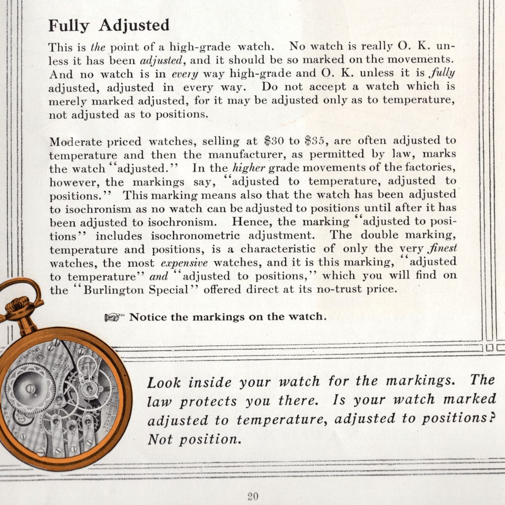 Burlington Special “Fully Adjusted,” Burlington Watch Company Catalog, c.1911.