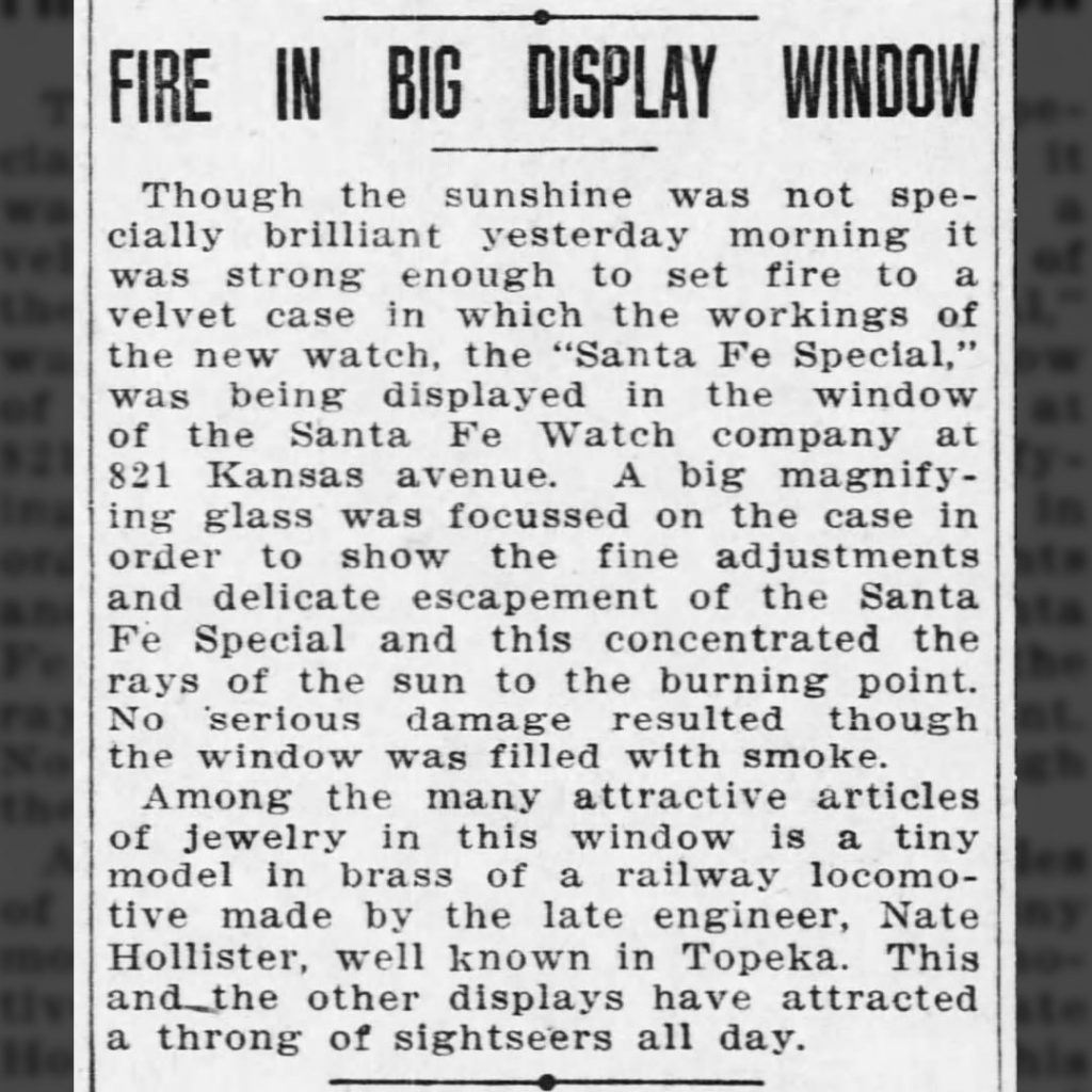 “Fire in Big Display Window,” The Topeka Daily Capital, November 7, 1913.