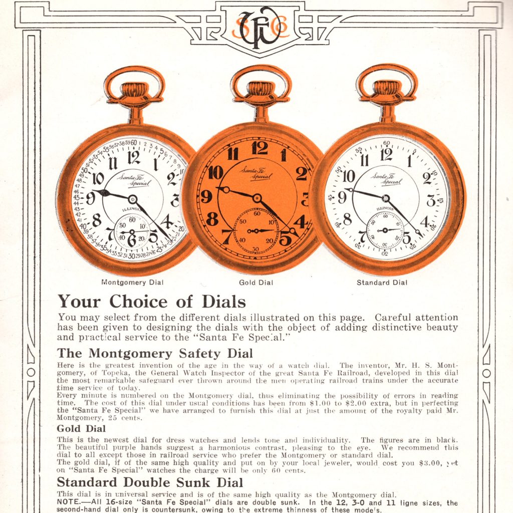 Dial Options for the Santa Fe Special Watch, c.1920 Santa Fe Special Catalog