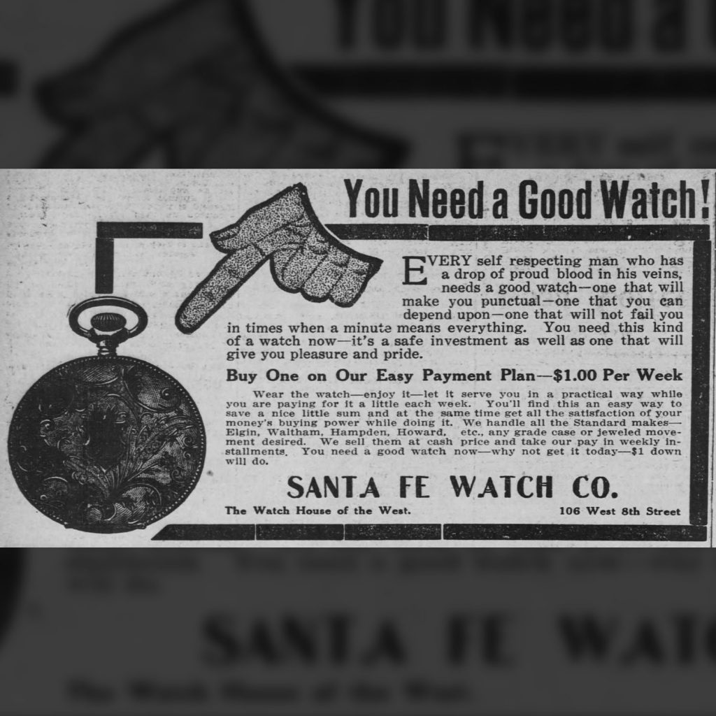 The Santa Fe Watch Company Watch Advertisement, The Topeka Daily State Journal, September 22, 1909.
