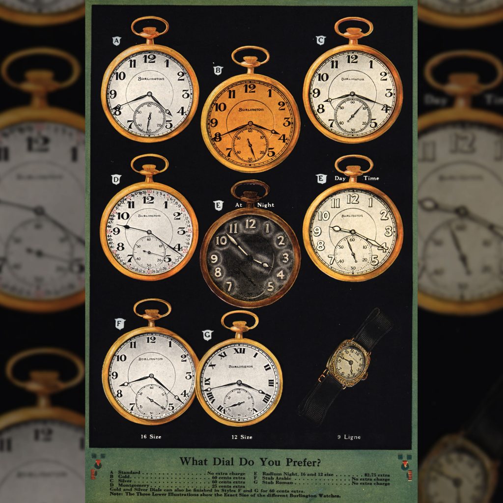 Burlington Dial Options, c.1923 Burlington Watch Company Catalog.