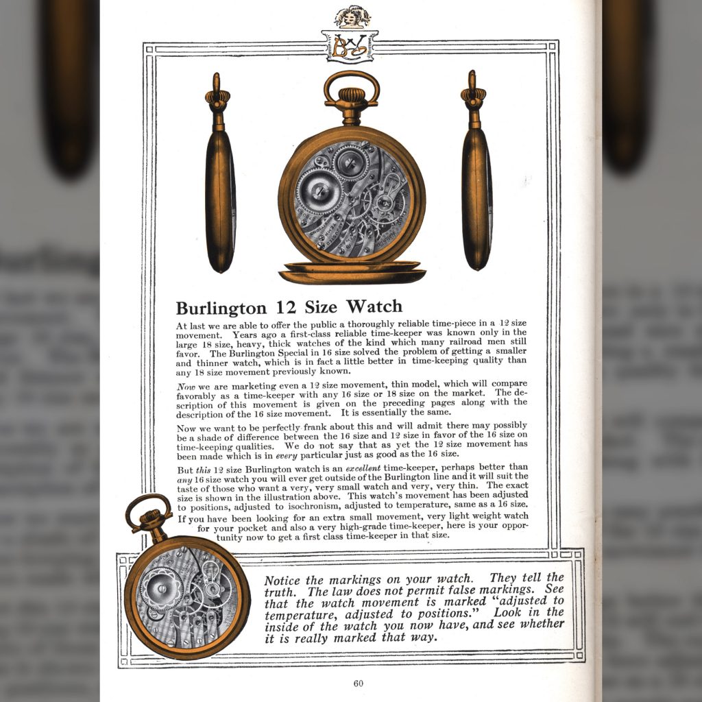 “Burlington 12 Size Watch,” c.1911 Burlington Watch Company Catalog.