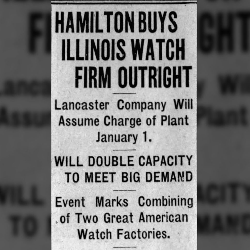 “Hamilton Buys Illinois Watch Firm Outright.” Lancaster New Era, December 29, 1927.