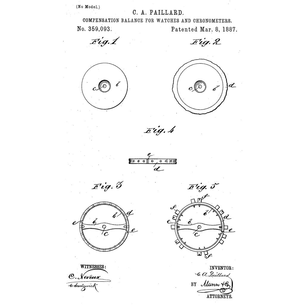 C.A. Paillard’s Palladium Compensation Balance U.S. Patent #359093.