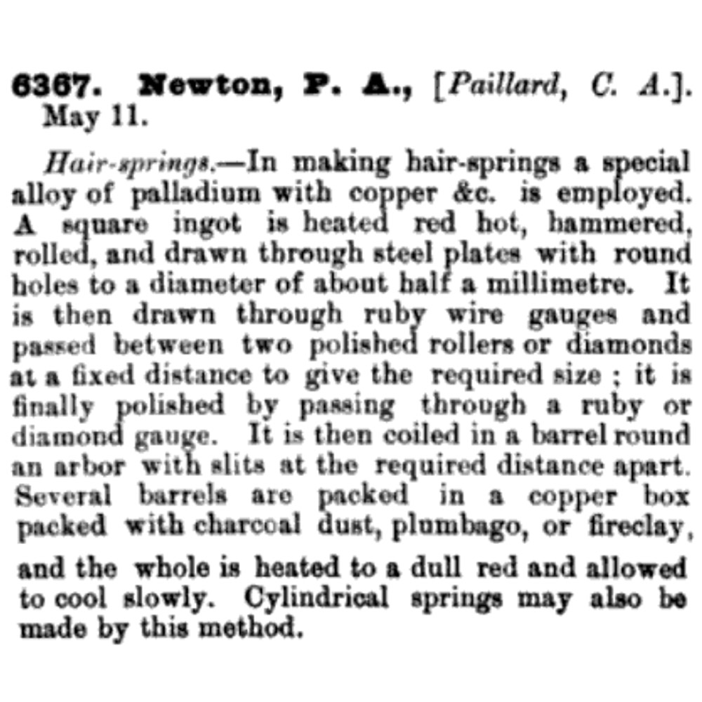 C.A. Paillard’s Palladium Hairspring English Patent #6367.