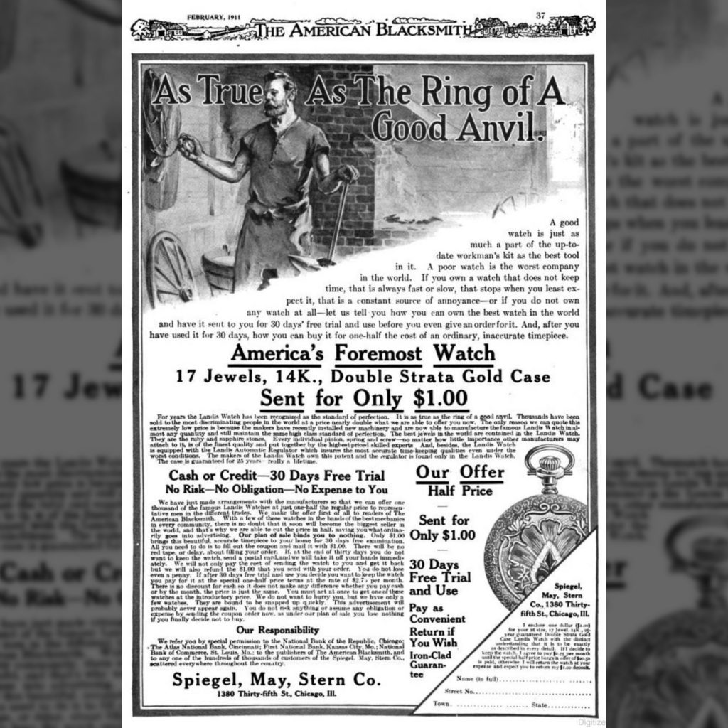 “America’s Foremost Watch” Advertisement, The American Blacksmith, February 1911.