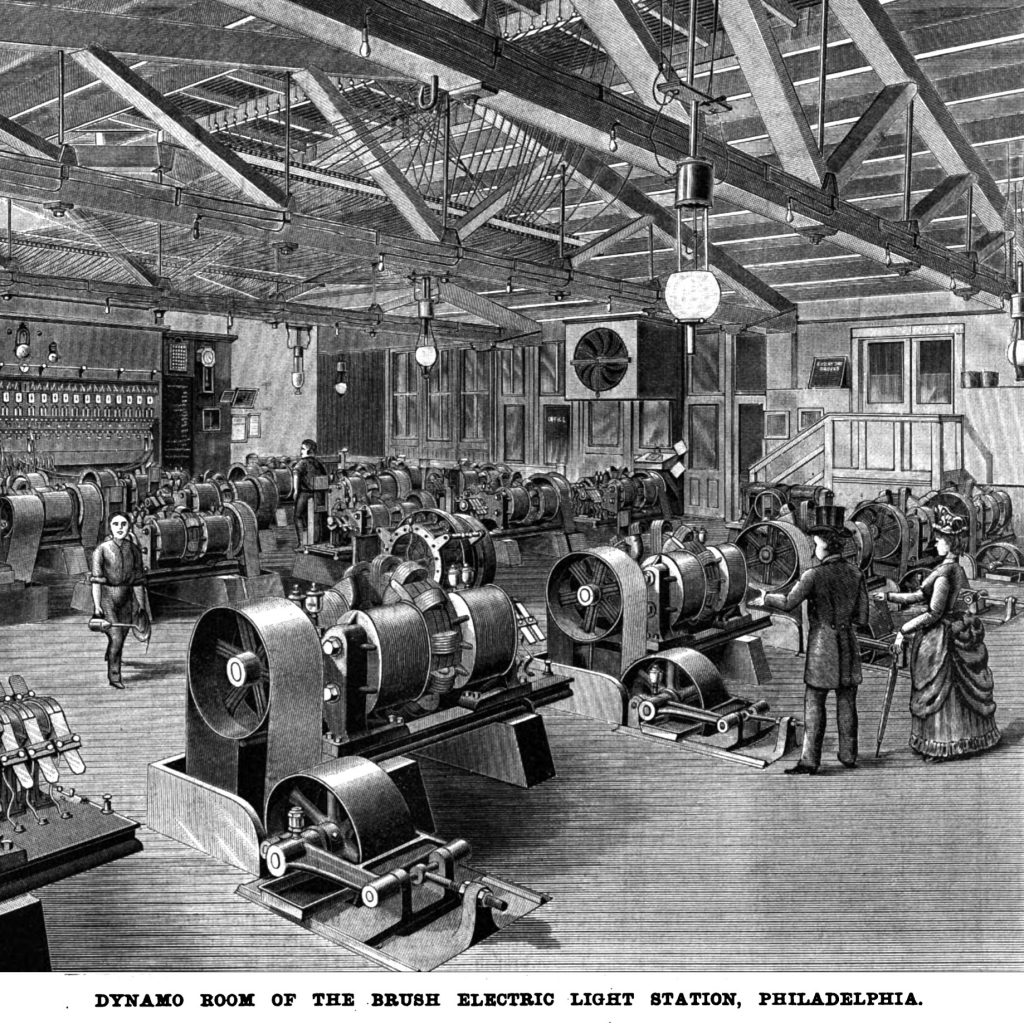Dynamo Room of the Brush Electric Light Station in Philadelphia, The Electrical World, February 12, 1887.