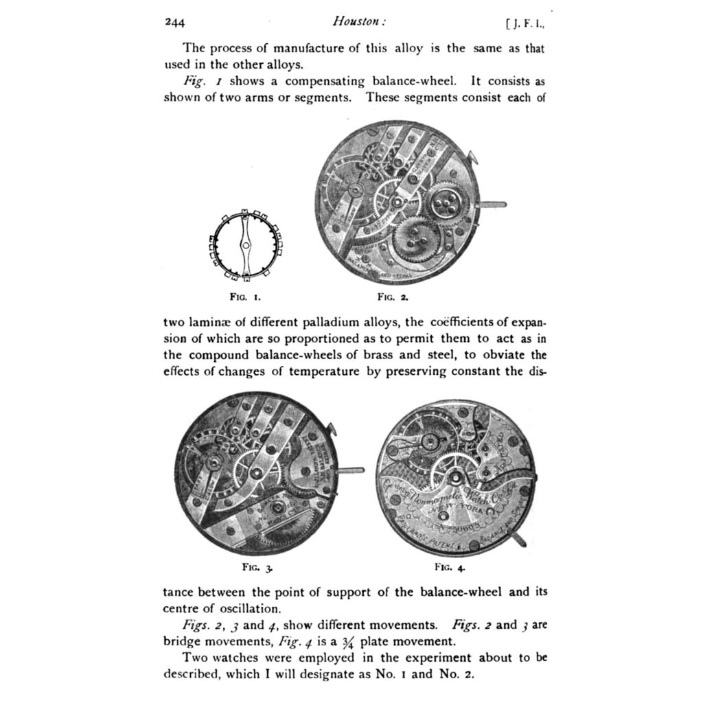 Excerpt from “Paillard’s Non-Magnetic Compensating Balance and Hair-Spring for Watches” by Prof. Edwin J. Houston, Journal of the Franklin Institute, March 1888