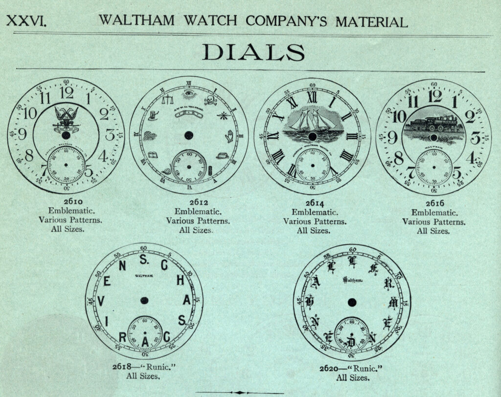 Emblematic Waltham Dials Illustrated in the 1916 Waltham Material Catalog