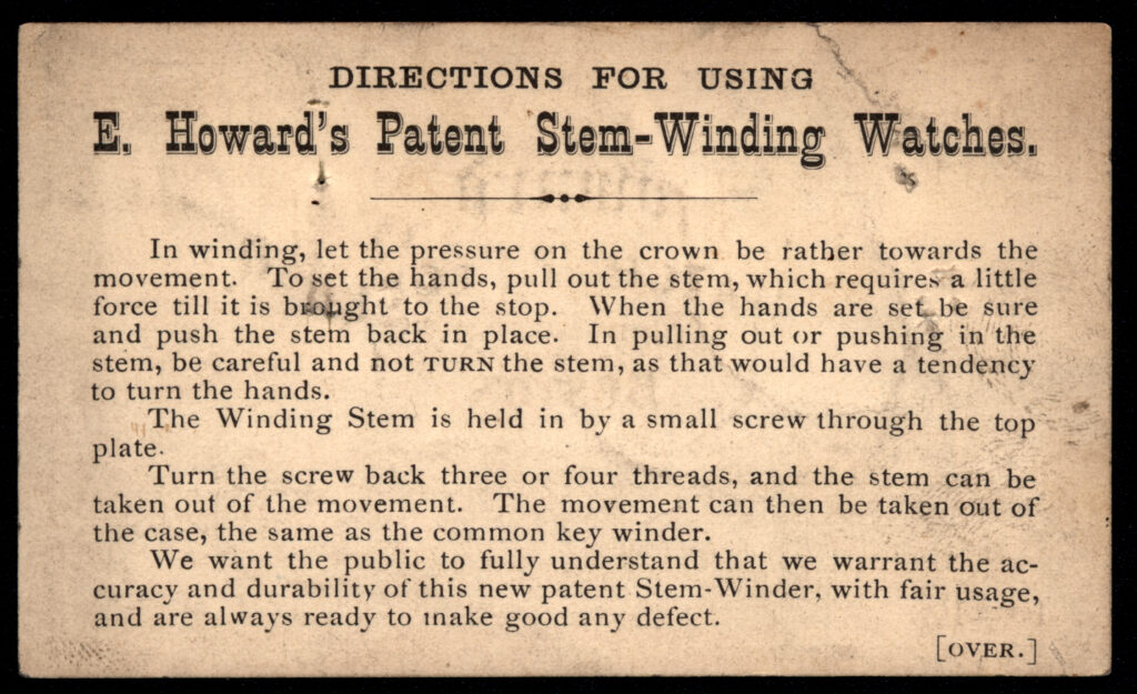 E. Howard & Co. Certificate Card for Watch Movement #41,197 (Reverse)