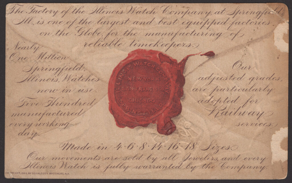 c.1890 Illinois Watch Company Trade Card, Back