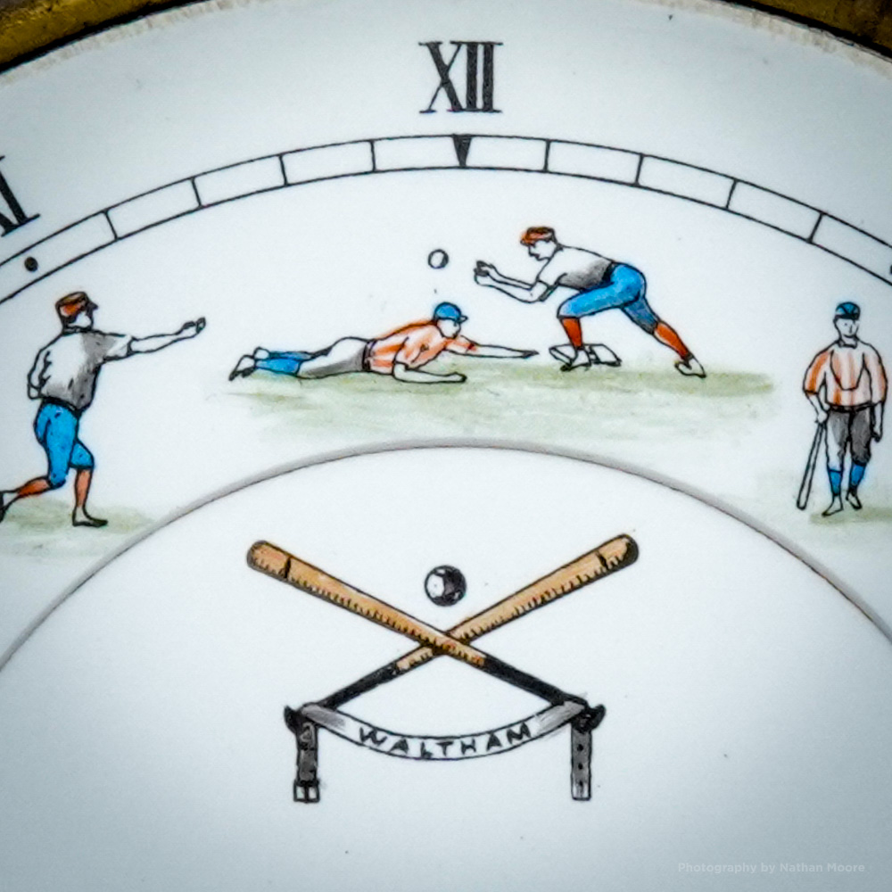 c.1890 American Waltham Watch Co. Baseball Theme Dial: Closeup