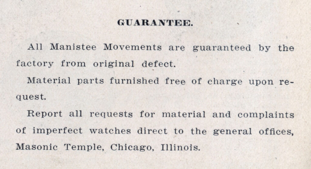 Manistee Watch Company Guarantee