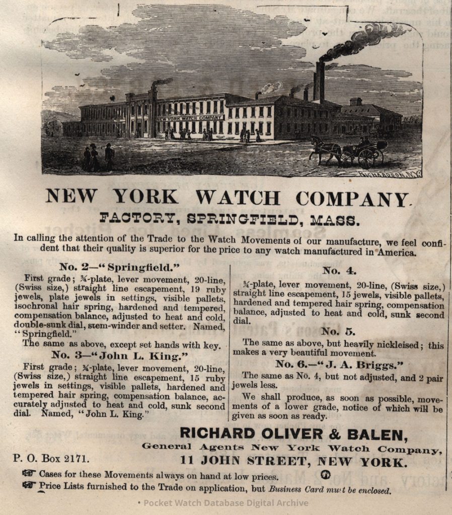 New York Watch Company Advertisement by Richard Oliver & Balen
The Watchmaker and Jeweler, July 1870