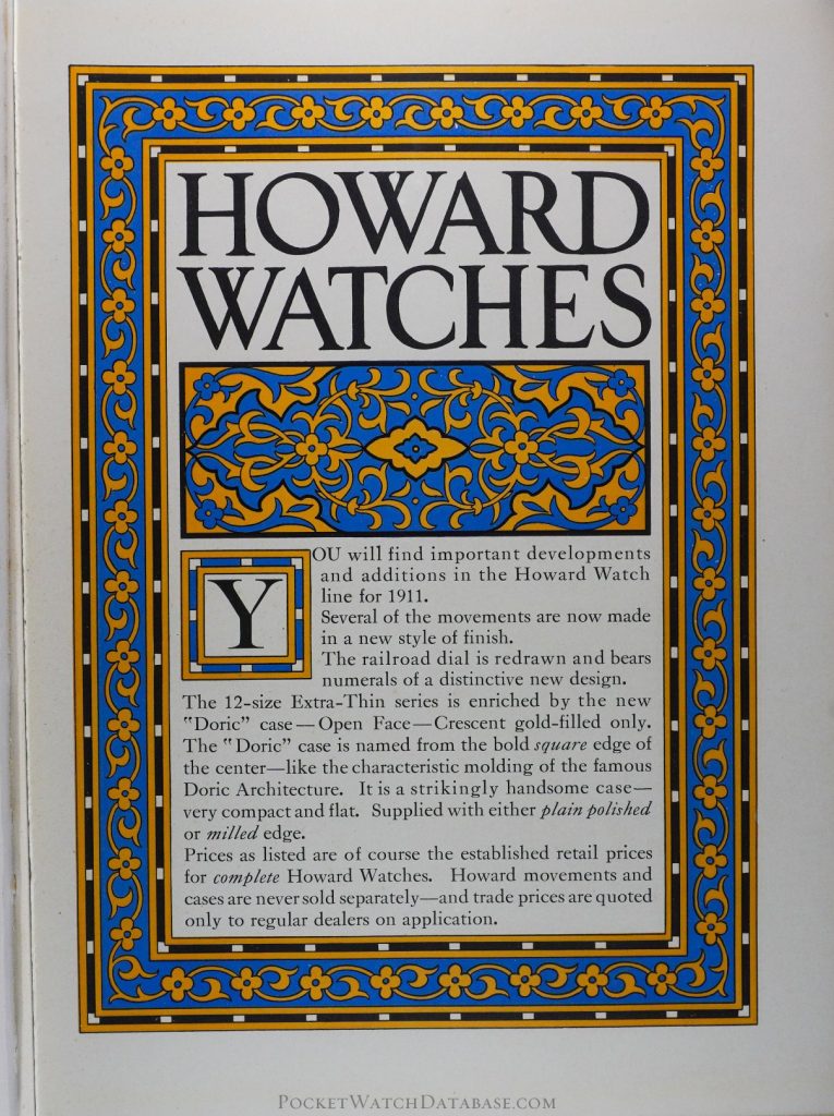 Howard Watch Co. 1911 Factory Catalog, 1912 "Blue Book" Catalog Published by Norris, Alister & Co.