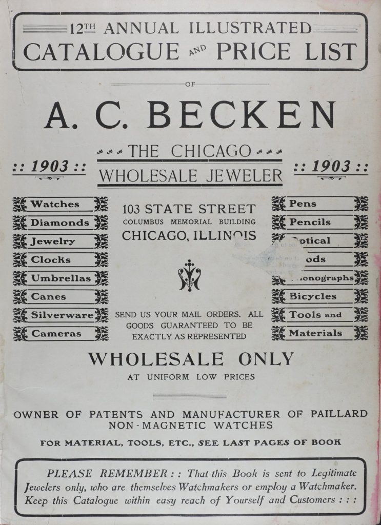Title Page of the 1903 A.C. Becken Catalog