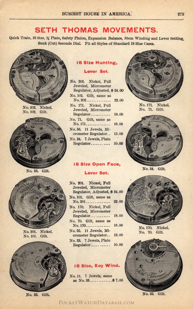 Seth Thomas Movements Offered in the 1890 Lapp & Flershem Illustrated Catalog