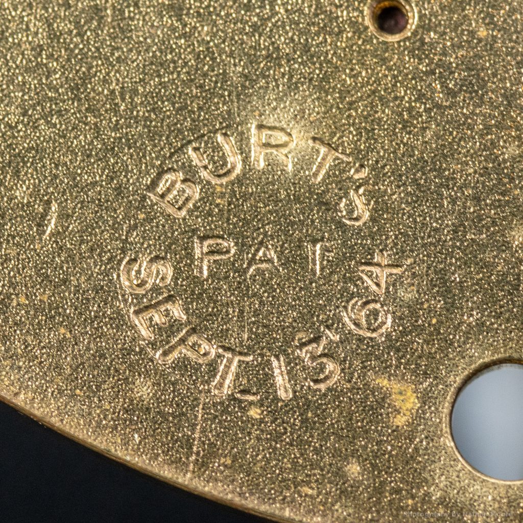 National Watch Company (Elgin) B.W. Raymond #829 Marked "Burt's Pat. Sept. 13 '64" Underneath Top Plate
