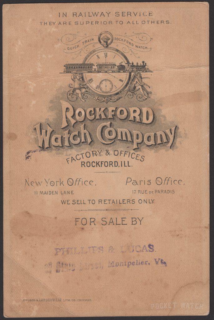 Rockford Watch Co. "I Can Fix A Rockford Watch" Trade Card, c.1890 (Reverse)
