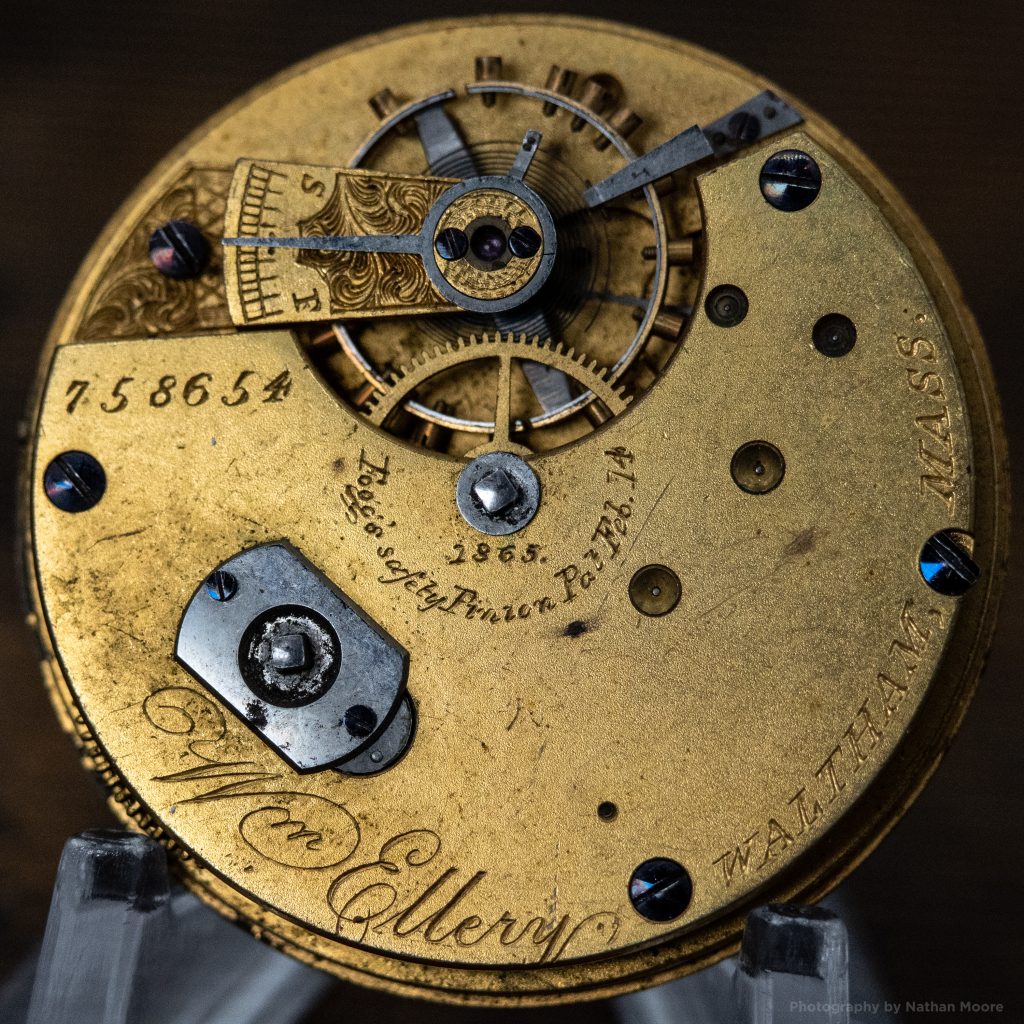 American Watch Company (Waltham) Wm. Ellery Movement #758654 with Fogg's Patent Safety Pinion, c.1874