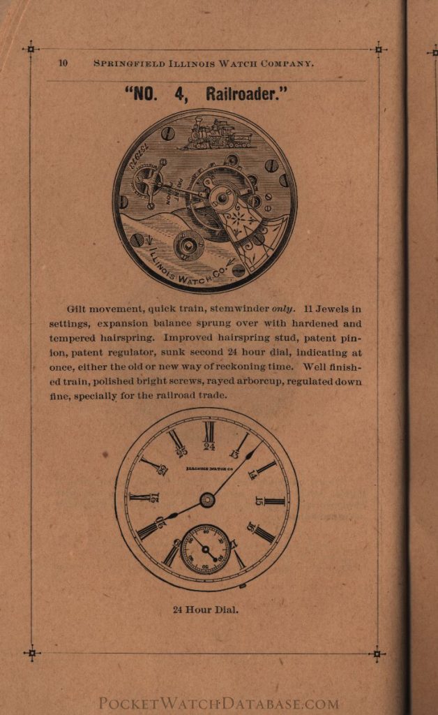 Description of the Illinois Watch Company Grade 104 Railroader in the 1884 Illinois Watch Catalog