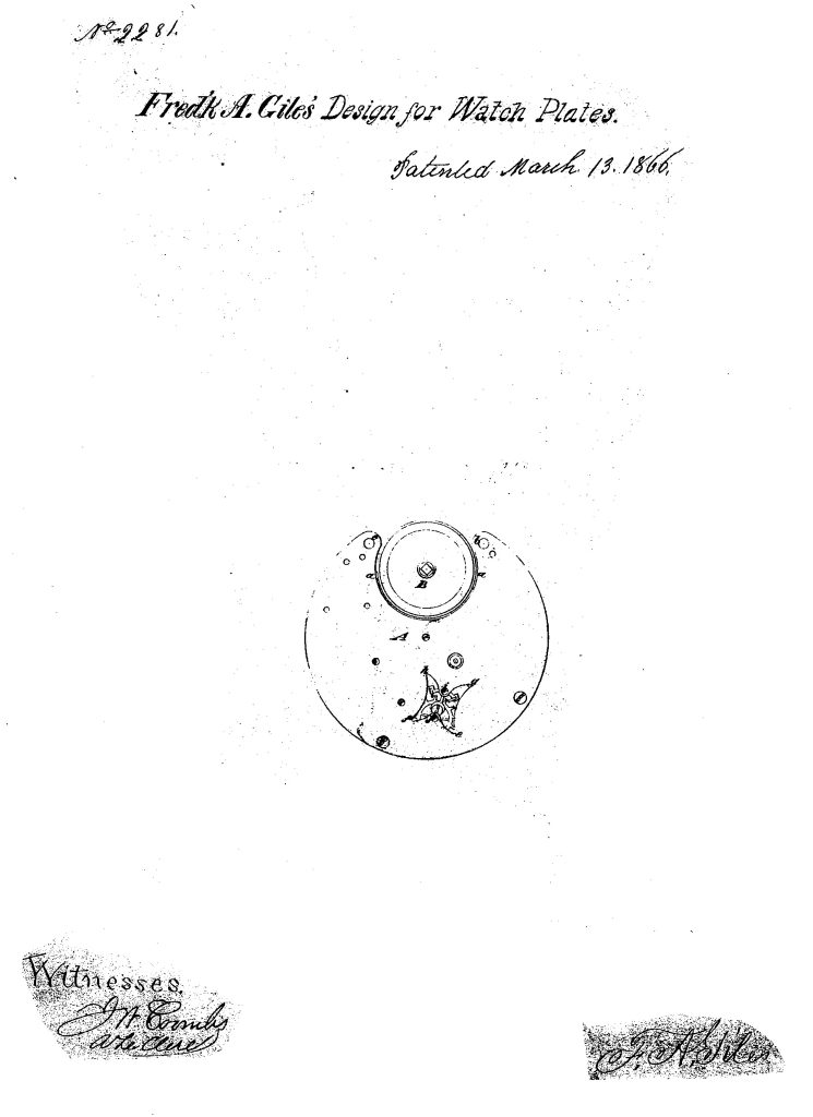 U.S. Patent #2281: Frederick A. Giles Watch Plate Design