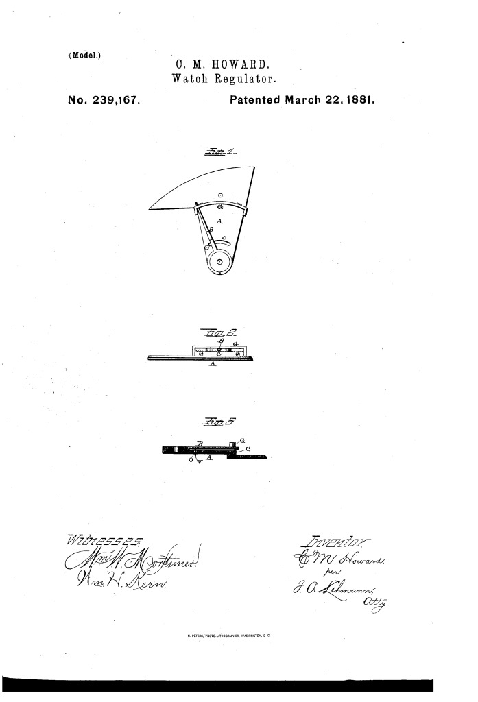 U.S. Patent #239167 - C.M. Howard's Micrometric Regulator