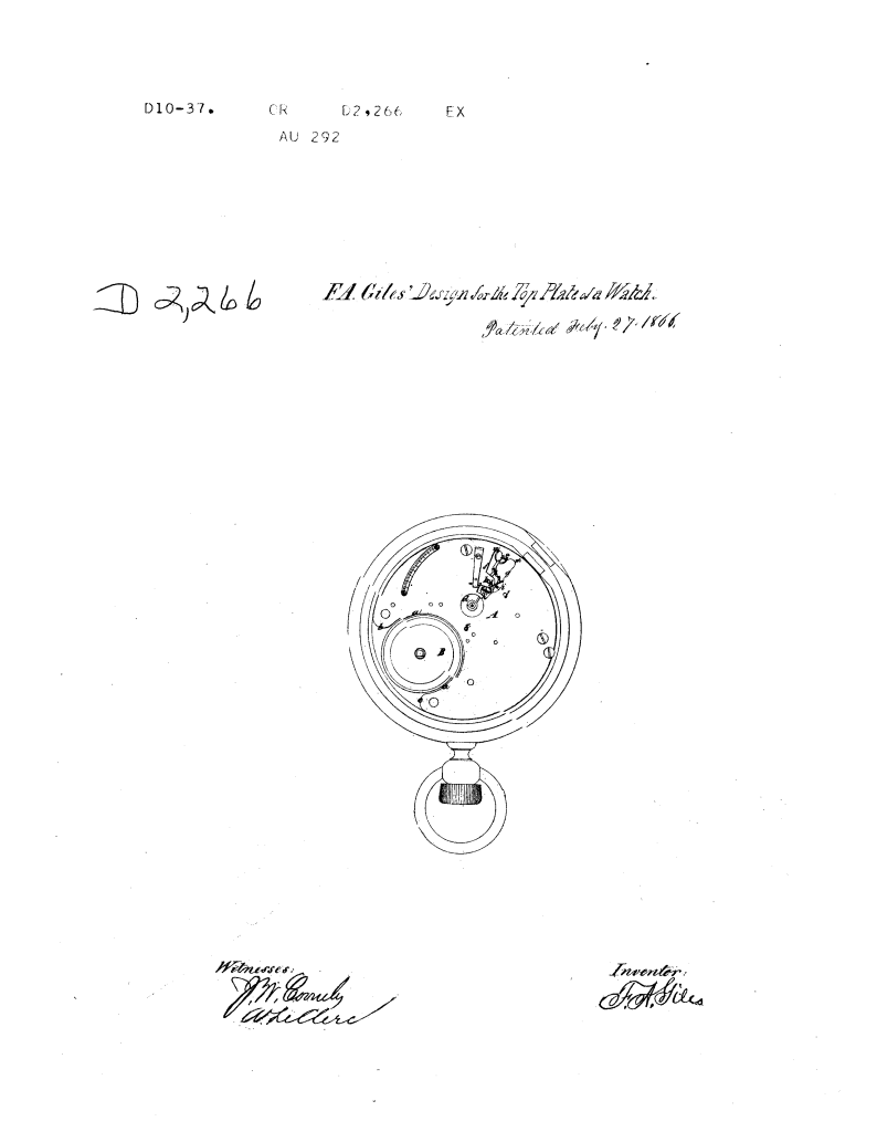 U.S. Patent #D2266: Frederick A. Giles Watch Plate Design