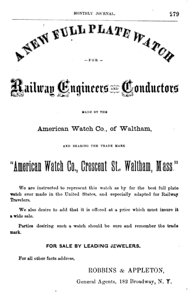 Advertisement Promoting the New "American Watch Co. Crescent St." Railroad Watch
The Locomotive Engineers' Monthly Journal, June 1870