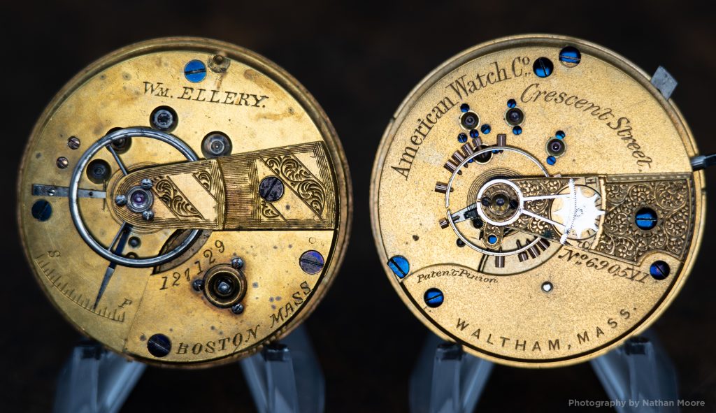 Waltham Model 1870 Crescent Street Movement - Top Plates Compared - Model 1857 (Left) vs. Model 1870 (Right)