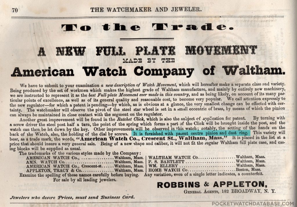 Earliest Crescent Street Advertisement (Robbins & Appleton), The Watchmaker and Jeweler, December 1869
