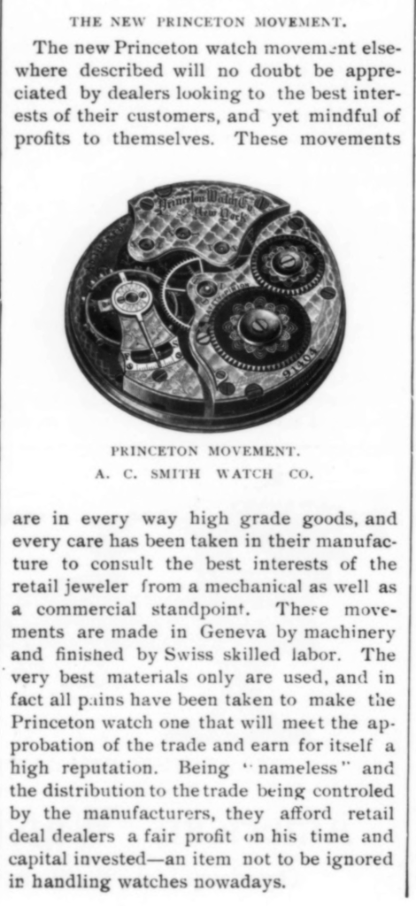 Princeton Watch Co. Introduction, Published in The Jewelers' Circular, October 10, 1894