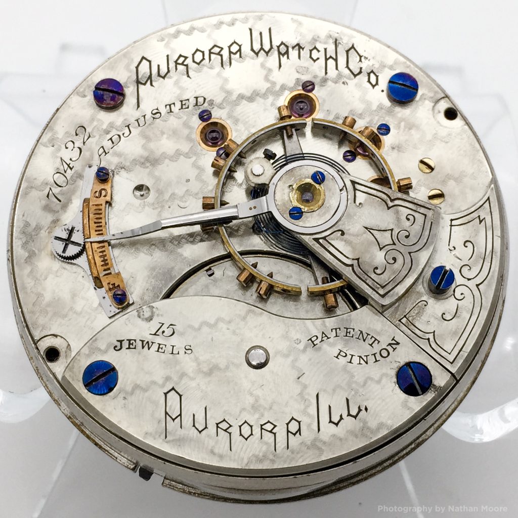 c.1887 Aurora Watch Co. Movement - Grade 26 - 18-Size, Nickel, Openface, 15 Jewels, Hurd Regulator