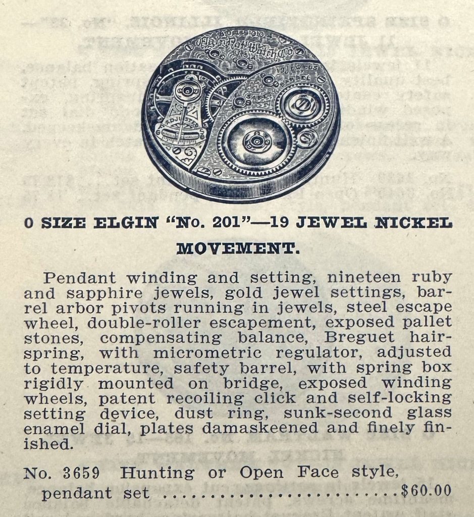 Elgin Grade 201 Description from the c.1913 Fort Dearborn Watch Company Illustrated Catalog