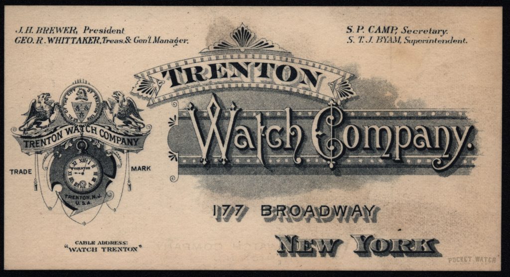 c.1890 Trenton Watch Company Trade Card, Front