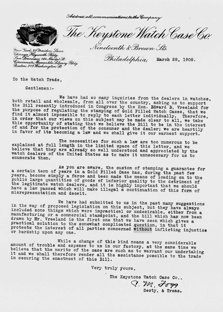 Keystone's Letter Supporting the Vreeland Stamping Bill
The Keystone, April 1908